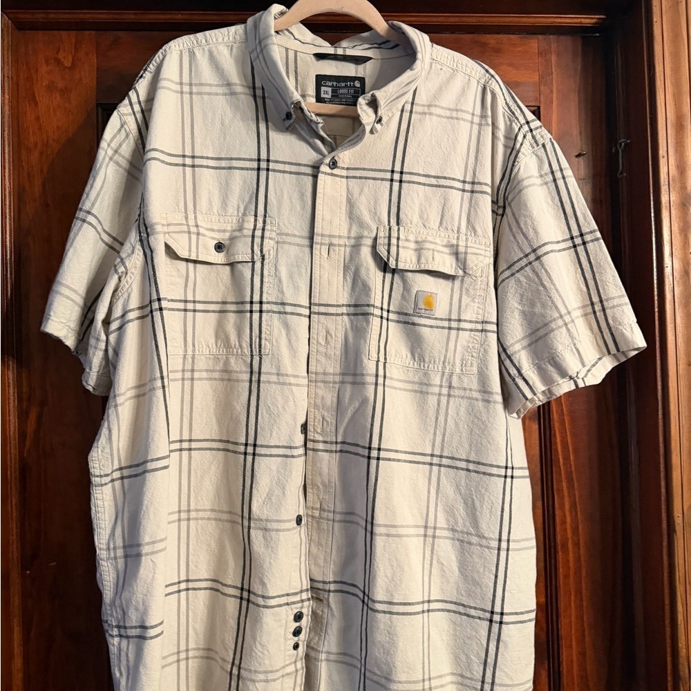 Carhartt Men's White and Black Plaid Shirt